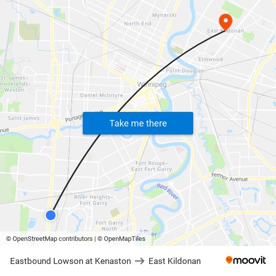 Eastbound Lowson at Kenaston to East Kildonan map