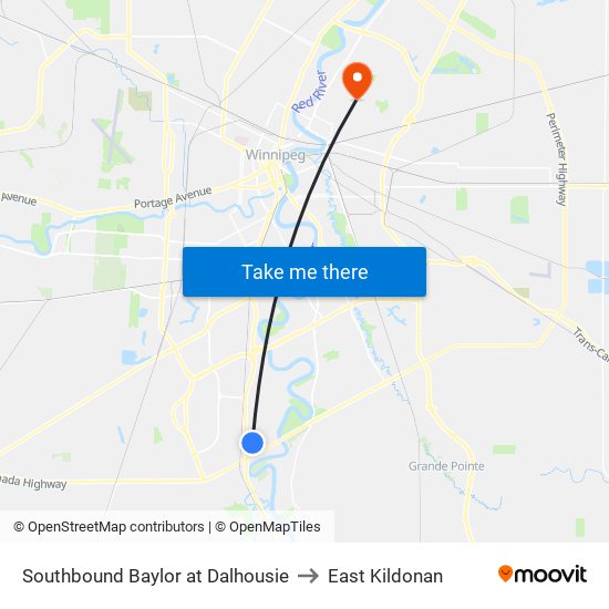 Southbound Baylor at Dalhousie to East Kildonan map