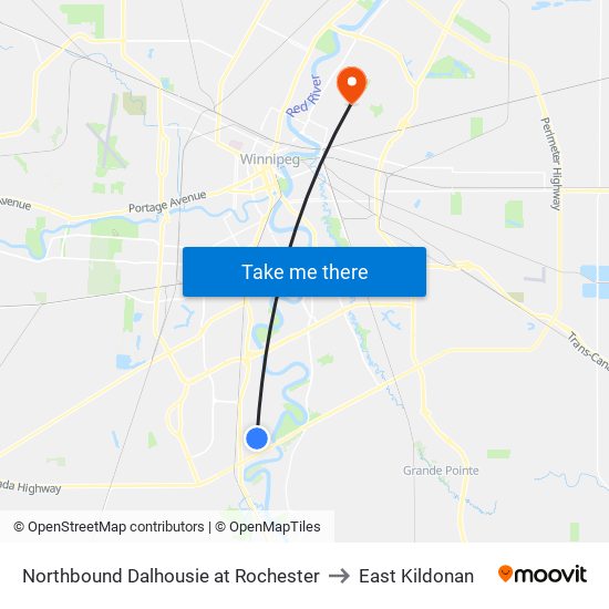 Northbound Dalhousie at Rochester to East Kildonan map