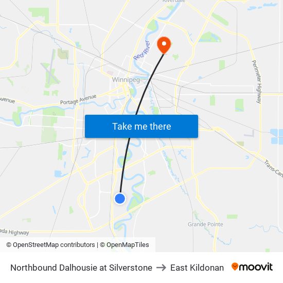 Northbound Dalhousie at Silverstone to East Kildonan map