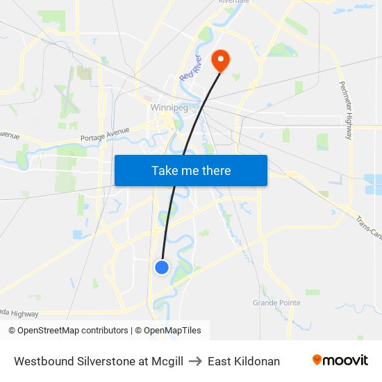Westbound Silverstone at Mcgill to East Kildonan map