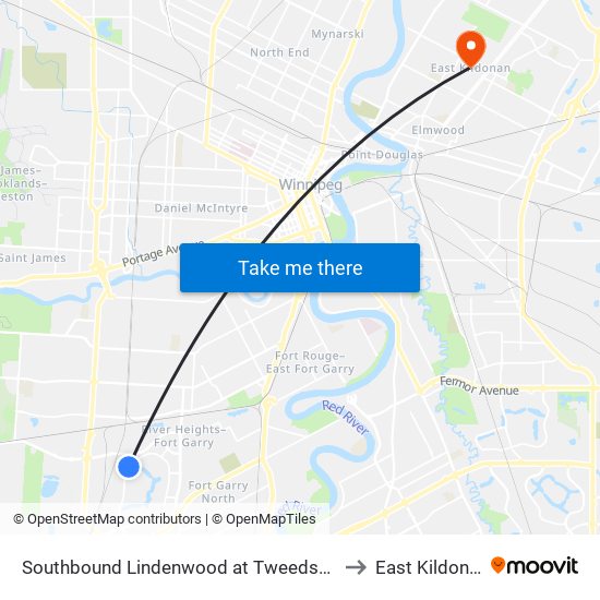 Southbound Lindenwood at Tweedsmuir to East Kildonan map