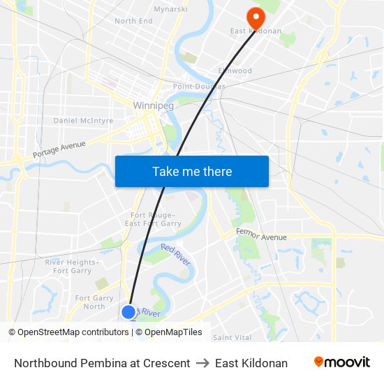 Northbound Pembina at Crescent to East Kildonan map