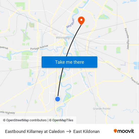 Eastbound Killarney at Caledon to East Kildonan map