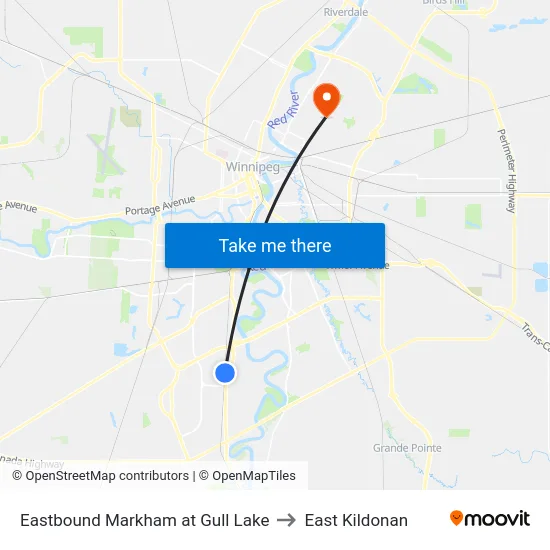 Eastbound Markham at Gull Lake to East Kildonan map