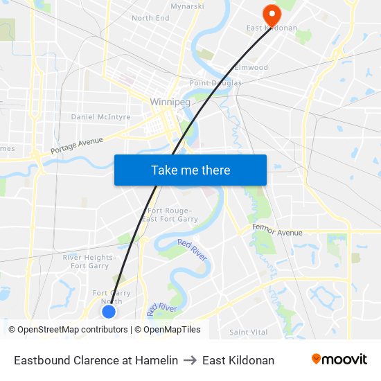 Eastbound Clarence at Hamelin to East Kildonan map