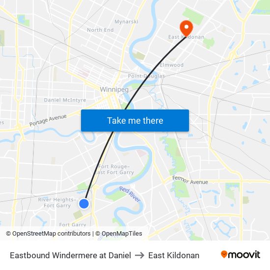 Eastbound Windermere at Daniel to East Kildonan map