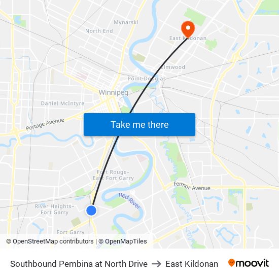 Southbound Pembina at North Drive to East Kildonan map