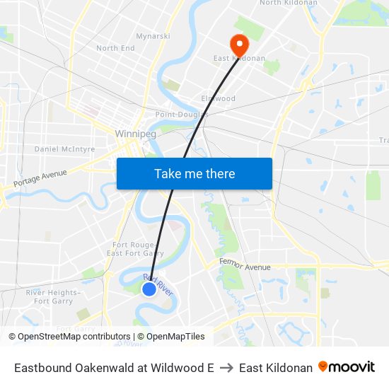 Eastbound Oakenwald at Wildwood E to East Kildonan map