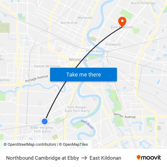 Northbound Cambridge at Ebby to East Kildonan map