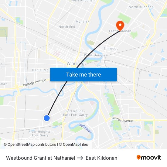 Westbound Grant at Nathaniel to East Kildonan map