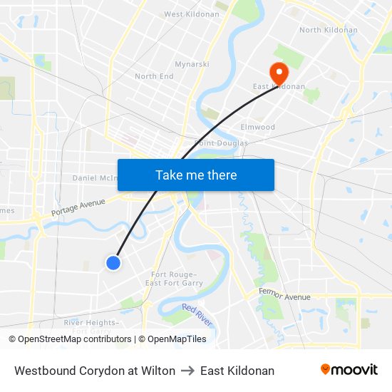 Westbound Corydon at Wilton to East Kildonan map