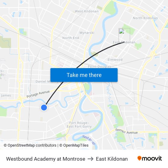 Westbound Academy at Montrose to East Kildonan map