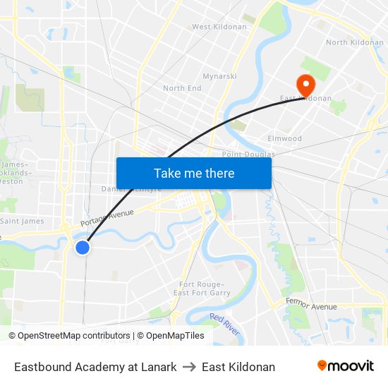 Eastbound Academy at Lanark to East Kildonan map