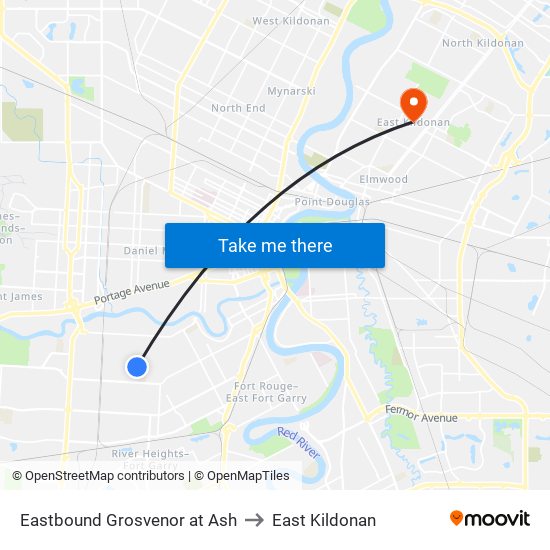 Eastbound Grosvenor at Ash to East Kildonan map