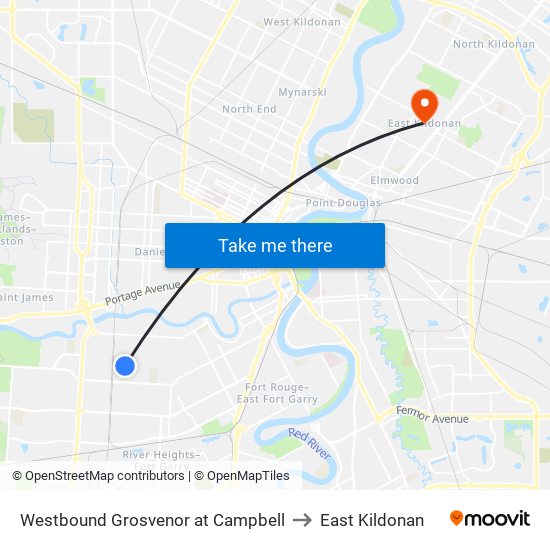 Westbound Grosvenor at Campbell to East Kildonan map