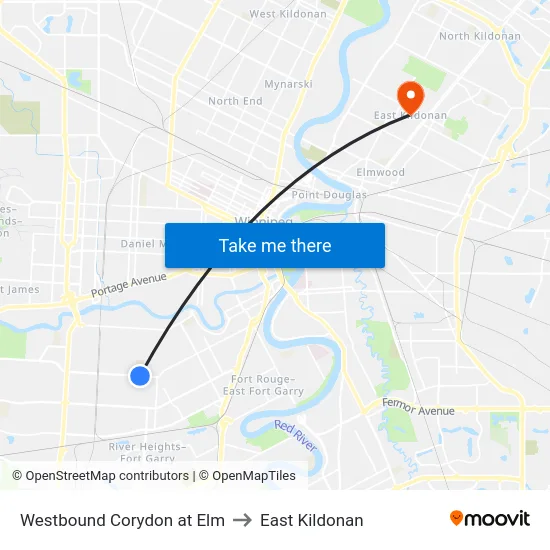 Westbound Corydon at Elm to East Kildonan map