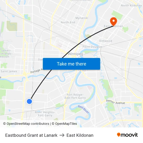 Eastbound Grant at Lanark to East Kildonan map