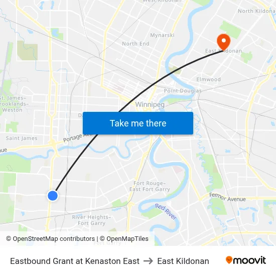 Eastbound Grant at Kenaston East to East Kildonan map