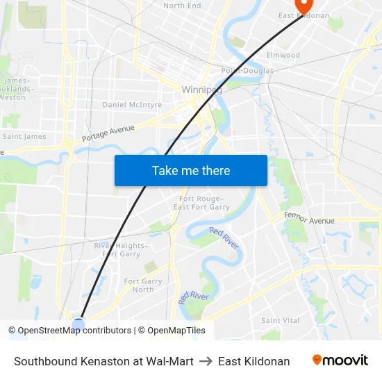 Southbound Kenaston at Wal-Mart to East Kildonan map
