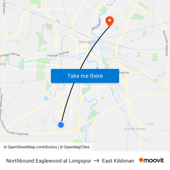 Northbound Eaglewood at Longspur to East Kildonan map