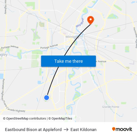 Eastbound Bison at Appleford to East Kildonan map