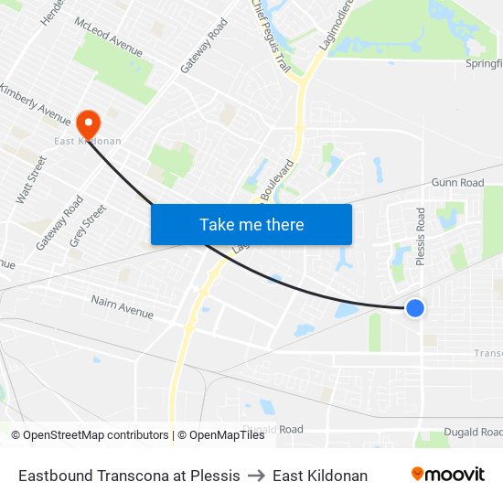 Eastbound Transcona at Plessis to East Kildonan map