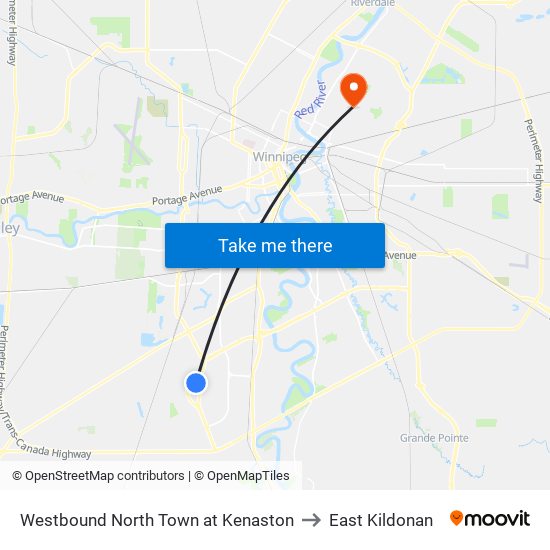 Westbound North Town at Kenaston to East Kildonan map