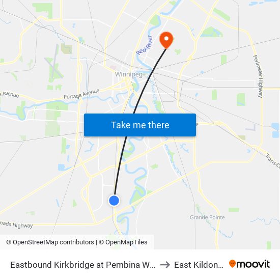 Eastbound Kirkbridge at Pembina West to East Kildonan map