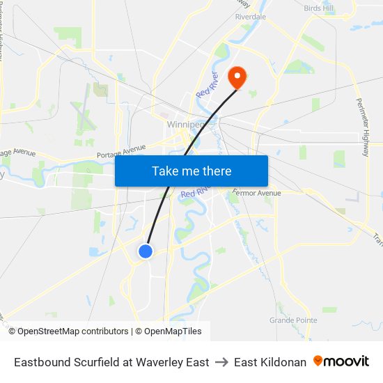 Eastbound Scurfield at Waverley East to East Kildonan map