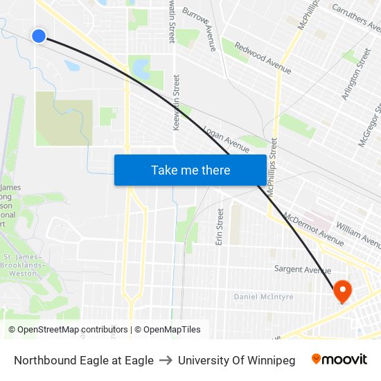 Northbound Eagle at Eagle to University Of Winnipeg map