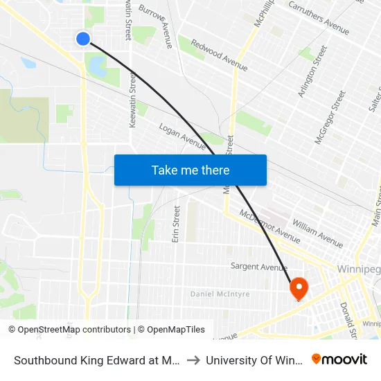 Southbound King Edward at Manitoba to University Of Winnipeg map