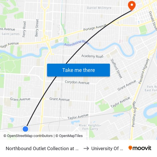 Northbound Outlet Collection at Outlet Collection to University Of Winnipeg map
