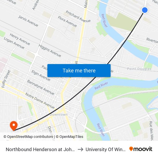 Northbound Henderson at Johnson N. to University Of Winnipeg map