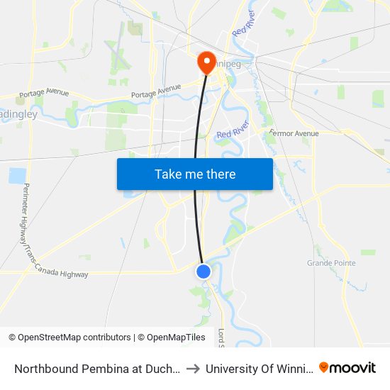 Northbound Pembina at Ducharme to University Of Winnipeg map