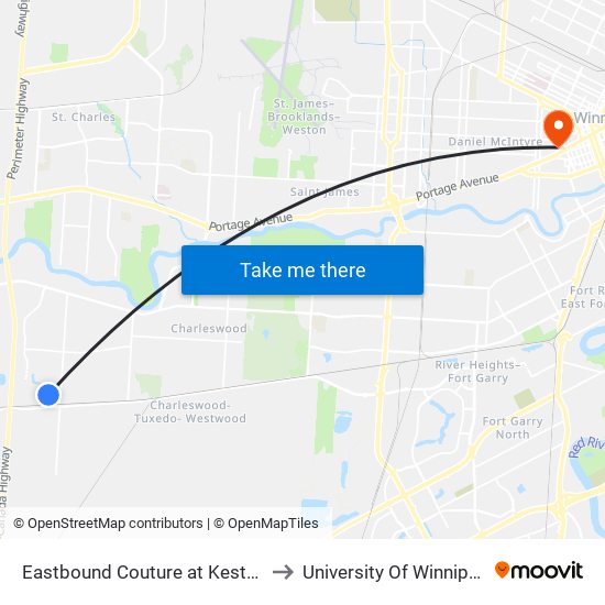 Eastbound Couture at Kestrel to University Of Winnipeg map