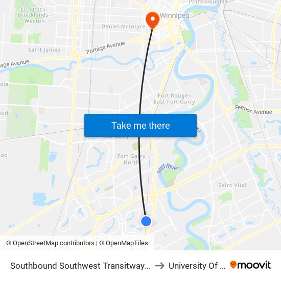 Southbound Southwest Transitway at Markham Station to University Of Winnipeg map