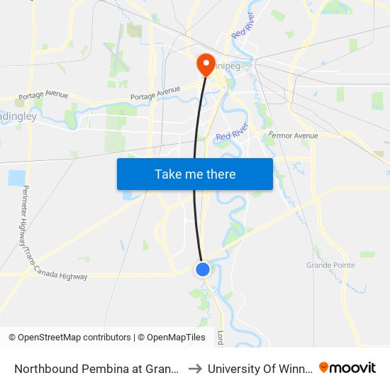 Northbound Pembina at Grandmont to University Of Winnipeg map
