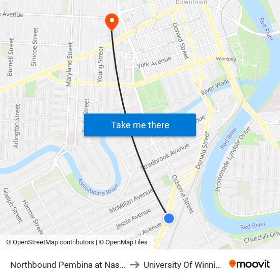 Northbound Pembina at Nassau to University Of Winnipeg map