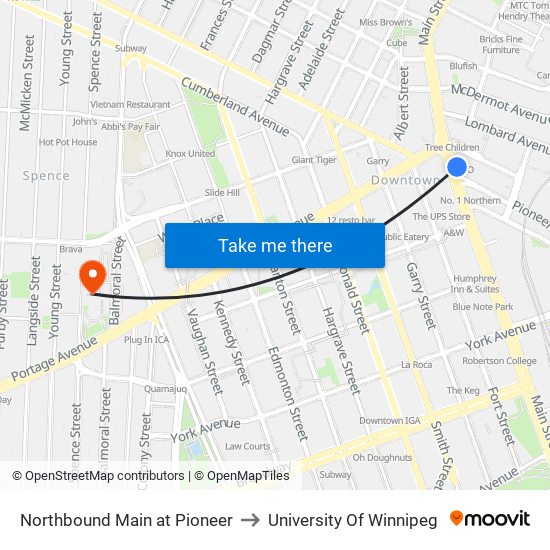 Northbound Main at Pioneer to University Of Winnipeg map