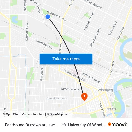 Eastbound Burrows at Lawrence to University Of Winnipeg map