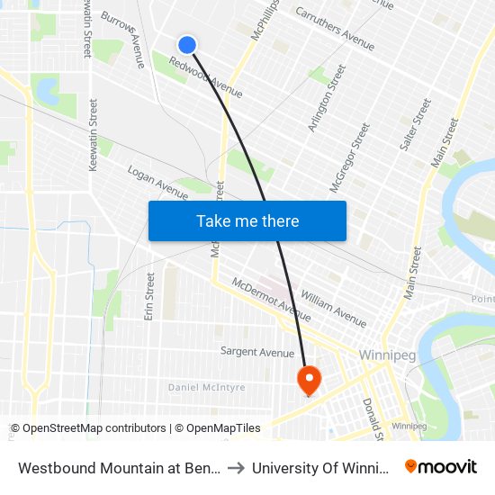 Westbound Mountain at Bentall to University Of Winnipeg map