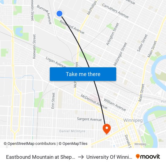 Eastbound Mountain at Sheppard to University Of Winnipeg map