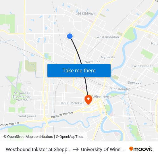 Westbound Inkster at Sheppard to University Of Winnipeg map