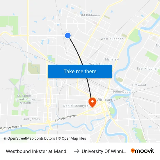 Westbound Inkster at Mandalay to University Of Winnipeg map
