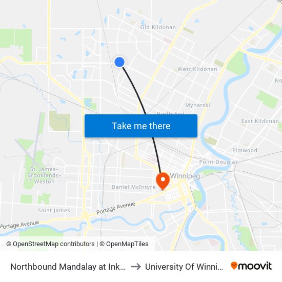 Northbound Mandalay at Inkster to University Of Winnipeg map