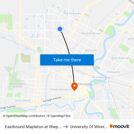 Eastbound Mapleton at Sheppard to University Of Winnipeg map