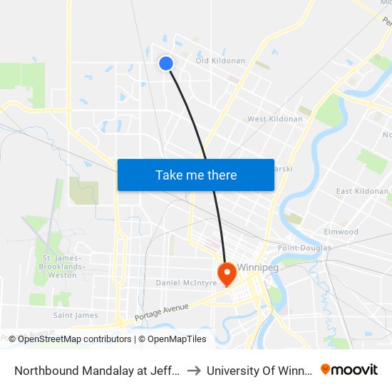 Northbound Mandalay at Jefferson to University Of Winnipeg map