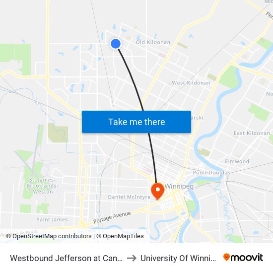 Westbound Jefferson at Cannes to University Of Winnipeg map