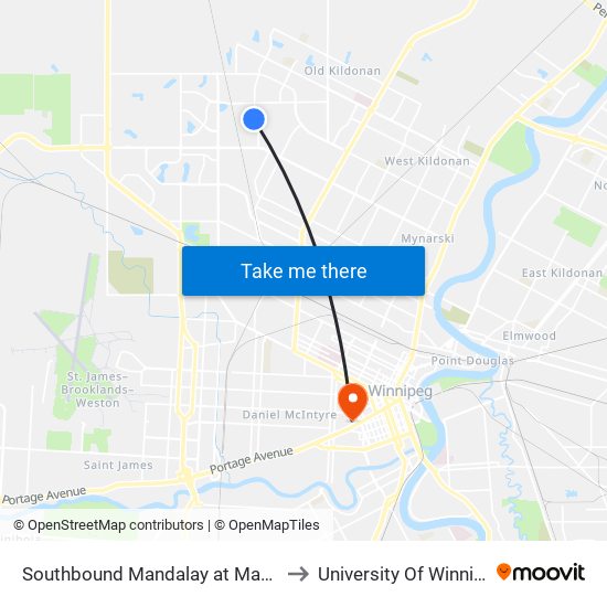 Southbound Mandalay at Margate to University Of Winnipeg map